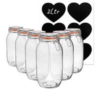 Argon Tableware Glass Storage Jars with Heart Labels 2L Clear Pack of 6 Argon Tableware Clear