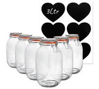 Argon Tableware Glass Storage Jars with Heart Labels 3L Clear Pack of 6 Argon Tableware Clear