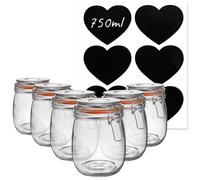 Argon Tableware Glass Storage Jars with Heart Labels 750ml Clear Pack of 6 Argon Tableware Clear