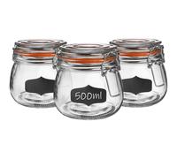 Argon Tableware Glass Storage Jars with Labels - 500ml - Pack of 6 - Clear