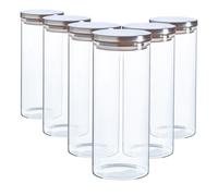 Argon Tableware Scandi Storage Jars with Metallic Silver Lids - 1500ml - 6 Pack - Modern Round Organisation Container Glass Jar for Kitchens, Pantry, Bathrooms, Utility Rooms