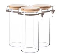 Argon Tableware Glass Storage Jars with Wooden Clip Lids - 1.4 Litre - Pack of 3