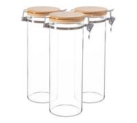 Argon Tableware Glass Storage Jars With Wooden Clip Lids - 1.75 Litre - Pack Of 3