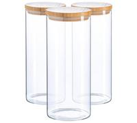 Argon Tableware Scandi Storage Jars with Wooden Lids - 1500ml - 3 Pack - Modern Round Organisation Container Glass Jar for Kitchens, Pantry, Bathrooms, Utility Rooms