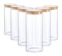 Argon Tableware Clear Glass Scandi Storage Jar with Wooden Lids 1.5L 6 Pack