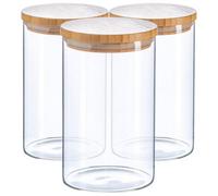 Argon Tableware Scandi Storage Jars with Wooden Lids - 1000ml - 3 Pack - Modern Round Organisation Container Glass Jar for Kitchens, Pantry, Bathrooms, Utility Rooms