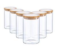 Argon Tableware Glass Storage Jars - Wooden Lid - 1 Litre - Modern Round Scandi Organisation Container Glass Jar - Set Of 6