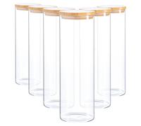 Argon Tableware Scandi Storage Jars with Wooden Lids - 2000ml - 6 Pack - Modern Round Organisation Container Glass Jar for Kitchens, Pantry, Bathrooms, Utility Rooms