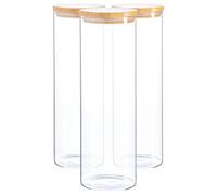 Argon Tableware Scandi Storage Jars with Wooden Lids - 2000ml - 3 Pack - Modern Round Organisation Container Glass Jar for Kitchens, Pantry, Bathrooms, Utility Rooms