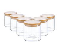 Argon Tableware Glass Storage Jars - Wooden Lid - 550Ml - Modern Round Scandi Organisation Container Glass Jar - Set Of 6