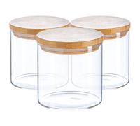Argon Tableware Glass Storage Jars - Wooden Lid - 550Ml - Modern Round Scandi Organisation Container Glass Jar - Set Of 3