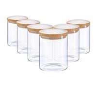 Argon Tableware Glass Storage Jars - Wooden Lid - 750Ml - Modern Round Scandi Organisation Container Glass Jar - Set Of 6