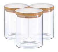 Argon Tableware Glass Storage Jars - Wooden Lid - 750Ml - Modern Round Scandi Organisation Container Glass Jar - Set Of 3