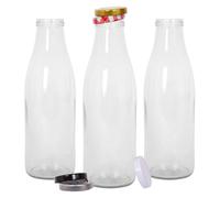 Glass Water Bottles with Metal Lids - 960ml - Pack of 3 Argon Tableware Clear One Size