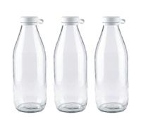 Argon Tableware Vintage Glass Serving Bottle 1 Litre with Silicone Lid - Clear Rustic Style Milk Bottle for Water, Juice, Smoothies, Cocktails, Lemonade - Reusable Farmhouse Jug or Vase