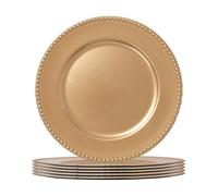Argon Tableware Gold Charger Plates - 33cm - Dinner Set for 6 - Bead Design - Round Reusable Melamine Christmas Serving Dishes Large Dinnerware Christmas Plates Set for Party Celebrations, Weddings
