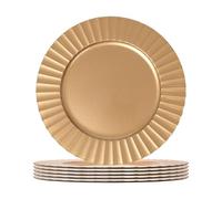 Argon Tableware Gold Charger Plates - 33cm - Dinner Set for 6 - Flute Design - Round Reusable Melamine Christmas Serving Dishes Large Dinnerware Christmas Plates Set for Party Celebrations, Weddings