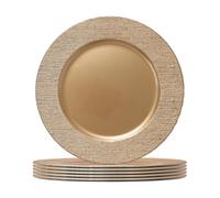 Argon Tableware Gold Charger Plates - 33cm - Dinner Set for 6 - Rib Design - Round Reusable Melamine Christmas Serving Dishes Large Dinnerware Christmas Plates Set for Party Celebrations, Weddings