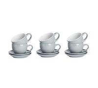 Argon Tableware Grey Cappuccino Cups with Saucers - Set of 6-250ml Dishwasher Safe Gloss Stoneware Cappuccino Cups and Saucer Set Coffee Mugs with Handle and Grooved Plate