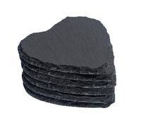Argon Tableware Heart Slate Coasters - 10cm - 6 Piece Drink Coasters Black Stone Natural Slate Smooth Edge Drink Mat Cup Mats for Kitchen, Bar, Restaurant, Weddings, Events