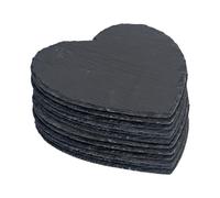 Argon Tableware Heart Slate Placemats - 25cm - 12x Large Natural Black Stone Dining Table Dinner Serving Board Platter Place Mats Sets Argon Tableware Black