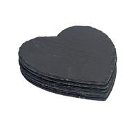Argon Tableware Heart Slate Placemats - 25cm - 6x Large Natural Black Stone Dining Table Dinner Serving Board Platter Place Mats Sets Argon Tableware Black