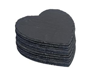 Argon Tableware Heart Slate Placemats - 25cm - Pack of 12 - Black Natural Stone Slate Dinner Mats Dinnerware Plate Placemats for Kitchen, Home, Bar, Restaurant, Weddings, Events