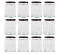 Argon Tableware Hexagonal Glass Jam Jars with Screw-Top Metal Lids - 250ml - Pack of 12 in Black Argon Tableware Black