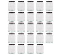 Argon Tableware 250ml Hexagonal Glass Jam Jars with Black Lids - 24x Empty Screw Top Kitchen Food Honey Spice Chutney Preserving Canning Storage Jar Container Glasses Set
