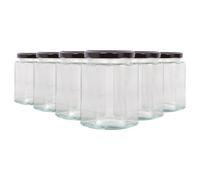 Argon Tableware 250ml Hexagonal Glass Jam Jars with Black Lids - 6x Empty Screw Top Kitchen Food Honey Spice Chutney Preserving Canning Storage Jar Container Glasses Set