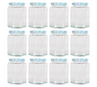 Argon Tableware Hexagonal Glass Jam Jars with Screw-Top Metal Lids - 250ml - Pack of 12 in Light Blue Argon Tableware Light Blue