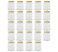 Argon Tableware 250ml Hexagonal Glass Jam Jars with Gold Lids - 24x Empty Screw Top Kitchen Food Honey Spice Chutney Preserving Canning Storage Jar Container Glasses Set