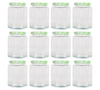 Argon Tableware Hexagonal Glass Jam Jars with Screw-Top Metal Lids - 250ml - Pack of 12 in Light Green Argon Tableware Light Green