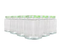 Argon Tableware 250ml Hexagonal Glass Jam Jars with Green Gingham Lids - 6x Empty Screw Top Kitchen Food Honey Spice Chutney Preserving Canning Storage Jar Container Glasses Set