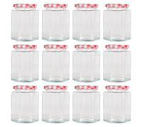 Argon Tableware Hexagonal Glass Jam Jars with Screw-Top Metal Lids - 250ml - Pack of 12 in Red Argon Tableware Red