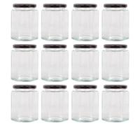 Argon Tableware Hexagonal Glass Jam Jars with Screw-Top Metal Lids - 250ml - Pack of 12 in Black Argon Tableware Black