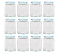 Argon Tableware Hexagonal Glass Jam Jars with Screw-Top Metal Lids - 250ml - Pack of 12 in Light Blue Argon Tableware Light Blue