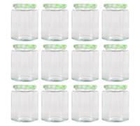 Argon Tableware Hexagonal Glass Jam Jars with Screw-Top Metal Lids - 250ml - Pack of 12 in Light Green Argon Tableware Light Green