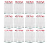 Argon Tableware Hexagonal Glass Jam Jars with Screw-Top Metal Lids - 250ml - Pack of 12 in Red Argon Tableware Red