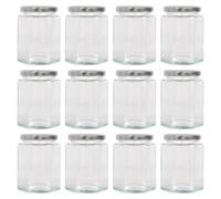 Argon Tableware Hexagonal Glass Jam Jars with Screw-Top Metal Lids - 250ml - Pack of 12 in Silver Argon Tableware Silver