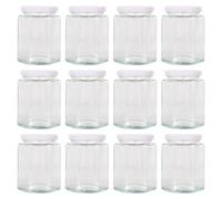 Argon Tableware Hexagonal Glass Jam Jars with Screw-Top Metal Lids - 250ml - Pack of 12 in White Argon Tableware White