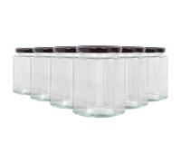 Argon Tableware 250ml Hexagonal Glass Jam Jars with Black Lids - 6x Empty Screw Top Kitchen Food Honey Spice Chutney Preserving Canning Storage Jar Container Glasses Set