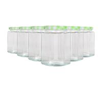 Argon Tableware 250ml Hexagonal Glass Jam Jars with Green Gingham Lids - 6x Empty Screw Top Kitchen Food Honey Spice Chutney Preserving Canning Storage Jar Container Glasses Set