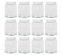 Argon Tableware Hexagonal Glass Jam Jars with Screw-Top Metal Lids - 250ml - Pack of 12 in White Argon Tableware White