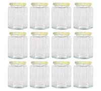Argon Tableware Hexagonal Glass Jam Jars With Yellow Gingham Lids - 250Ml - Pack Of 12