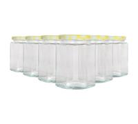 Argon Tableware 250ml Hexagonal Glass Jam Jars with Yellow Gingham Lids - 6x Empty Screw Top Kitchen Food Honey Spice Chutney Preserving Canning Storage Jar Container Glasses Set