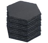 Hexagon Slate Placemats - 30cm x 26cm - 24x Large Natural Black Stone Dining Table Dinner Serving Board Platter Place Mats Sets Argon Tableware Black One Size