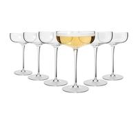 Argon Tableware Hoxton Crystal Champagne Coupe Glasses 220ml - Pack of 6, Lead-Free Crystal Cocktail & Sparkling Wine Glass Set, 1920s Art Deco Style, Wide Saucer Bowl, Gift Boxed