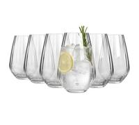 Argon Tableware Kensington Optic Crystal Highball Glasses 620ml - Pack of 6, Lead-Free Crystal Tall Drinking Glass Set, Art Deco Design with Optic Detail, Thick Weighted Base, Gift Boxed