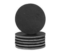 Argon Tableware Linea Round Slate Coasters - 10cm - 6x Natural Black Stone Home Kitchen Drink Coffee Cup Glass Holder Table Mat Placemats Argon Tableware Black